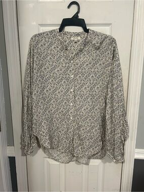 Max Studio Cream Blouse with Black Floral Print